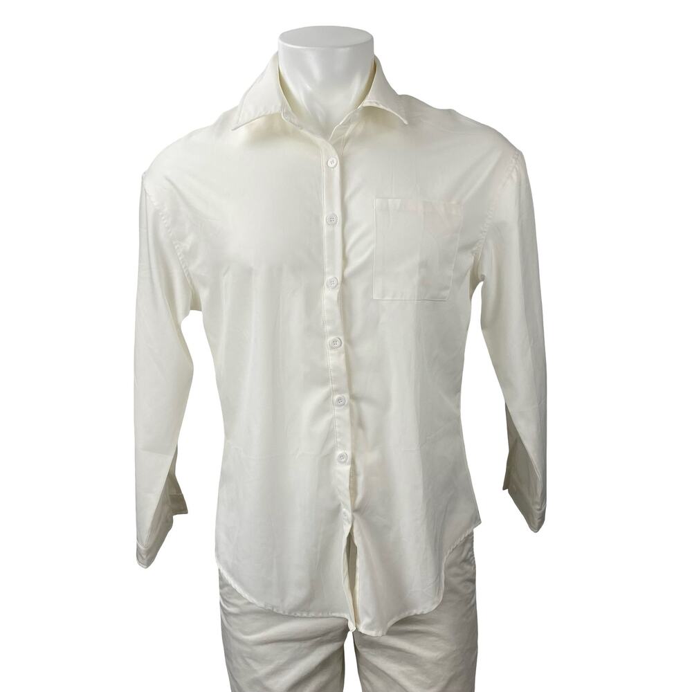 It Men's White Collared Long Sleeve Chest Pocket Casual Button Down Shirt Top S